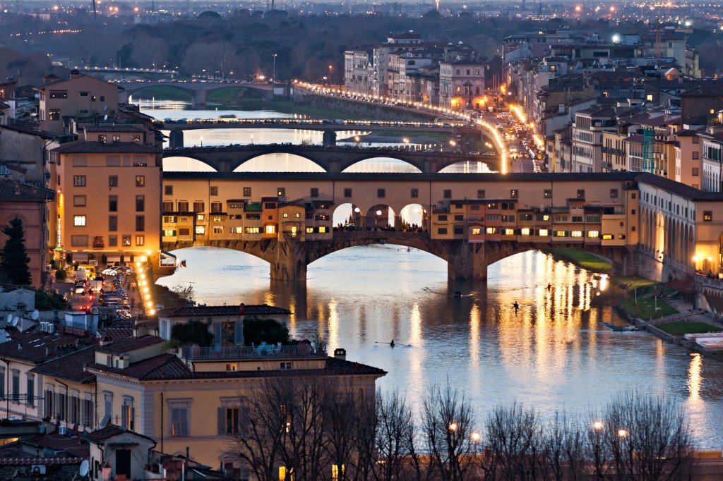 Panoramic view of Ponte Vecchio, Florence. Tuscany.